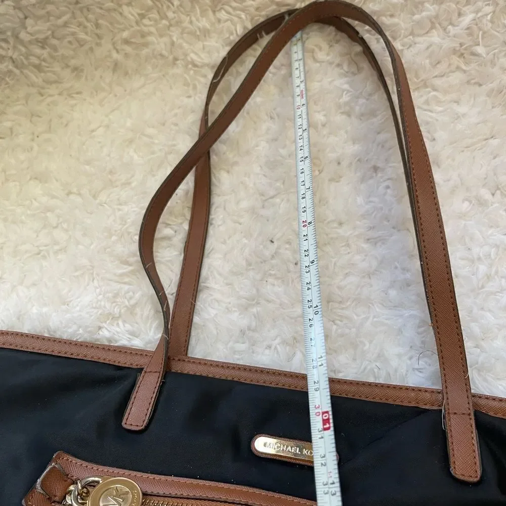 Michael Kors Kempton Nylon Black with Brown Leather traps Tote Bag .